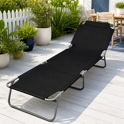 Sun Lounger Folding Adjustable Backrest Outdoor Garden Reclining Chair Black