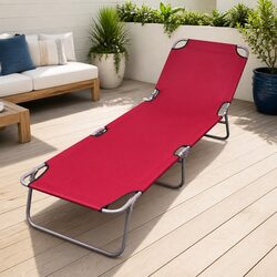 Folding Sun Lounger Red Outdoor Seating Adjustable Backrest Portable Beach Chair