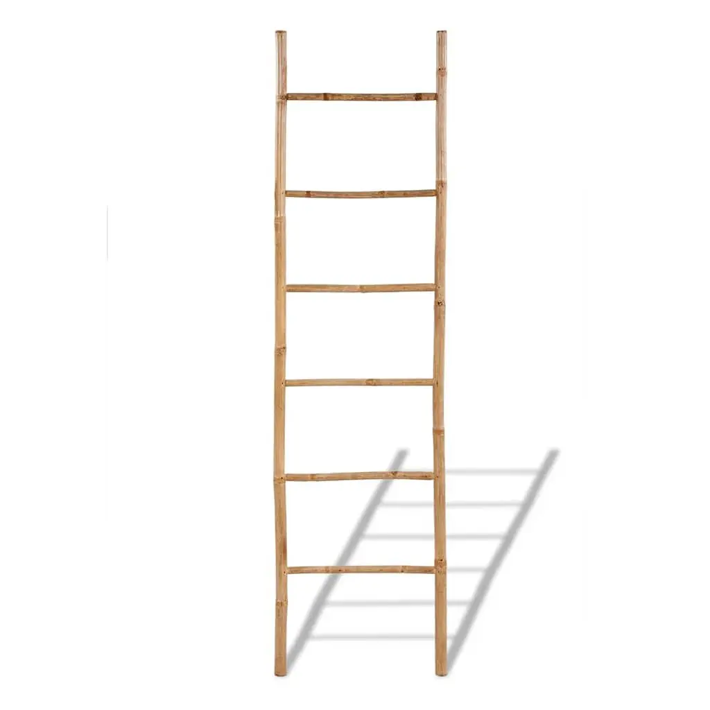 Bamboo Towel Ladder Free Standing 6 Rungs Brown Bathroom Storage Rack Home Decor