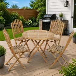 Outdoor Dining Set 5 Piece Folding Table Chairs Brown Bamboo Patio Furniture