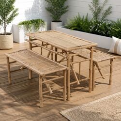 Outdoor Beer Table with 2 Benches 100 cm Foldable Garden Furniture Set Portable