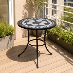 Mosaic Bistro Table 60cm Black White Garden Balcony Coffee Outdoor Ceramic Top