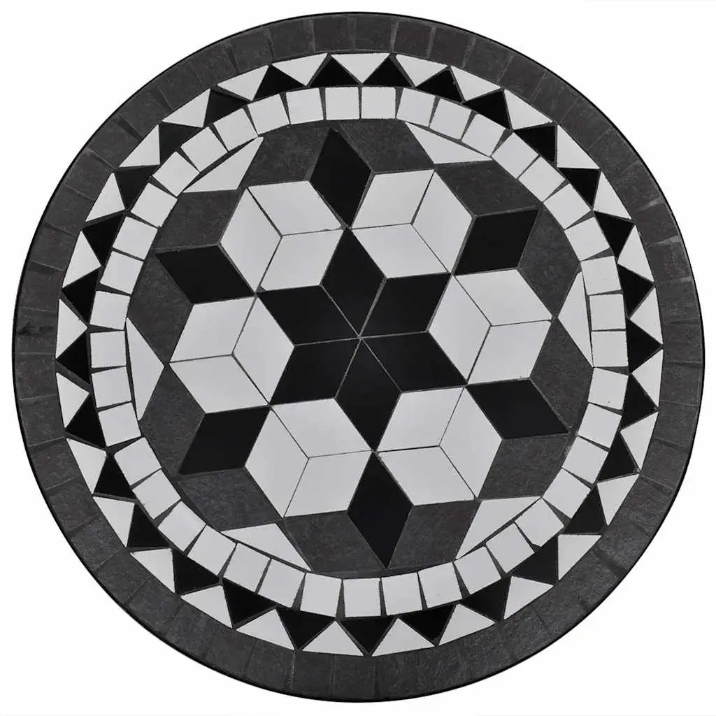 Mosaic Bistro Table Ceramic Top 60cm Black White Powder-coated Iron Frame Outdoor Garden Balcony Coffee