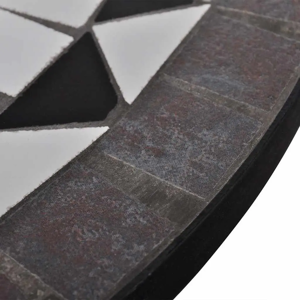 Mosaic Bistro Table Ceramic Top 60cm Black White Powder-coated Iron Frame Outdoor Garden Balcony Coffee