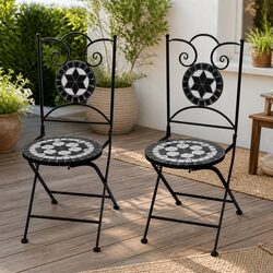 Outdoor Bistro Chairs Set 2pc Folding Garden Patio Seating Mosaic Design