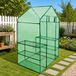 Walk-In Greenhouse 4 Shelves Portable Garden Plant Growing Storage Green Cover