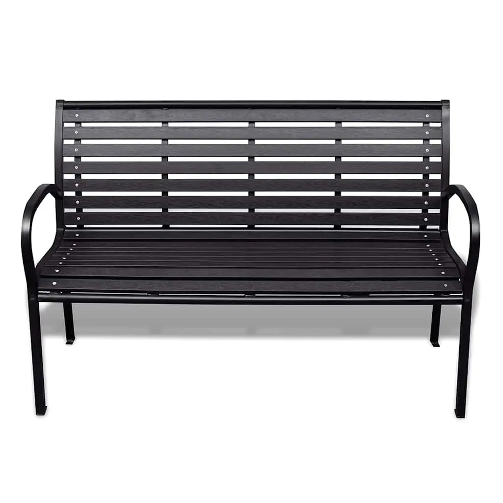 Outdoor Garden Bench 120cm Black Steel Frame WPC Slats Seating 3-Person