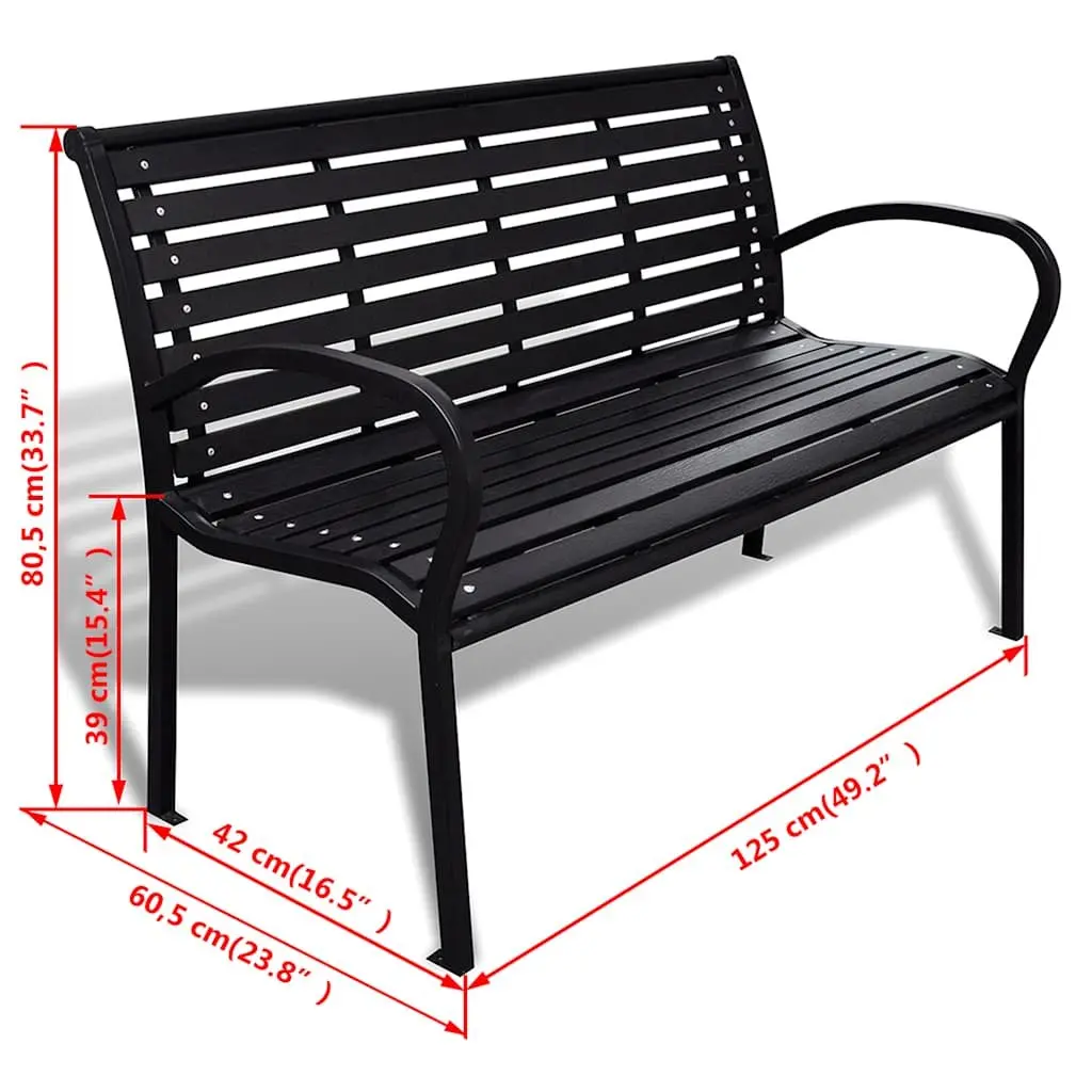 Outdoor Garden Bench 120cm Black Steel Frame WPC Slats Seating 3-Person