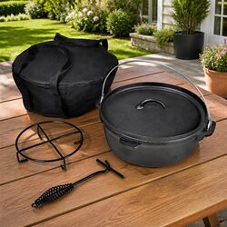 Dutch Oven 5.6L Black Cookware Set with Carrying Bag Lid Lifter Stand