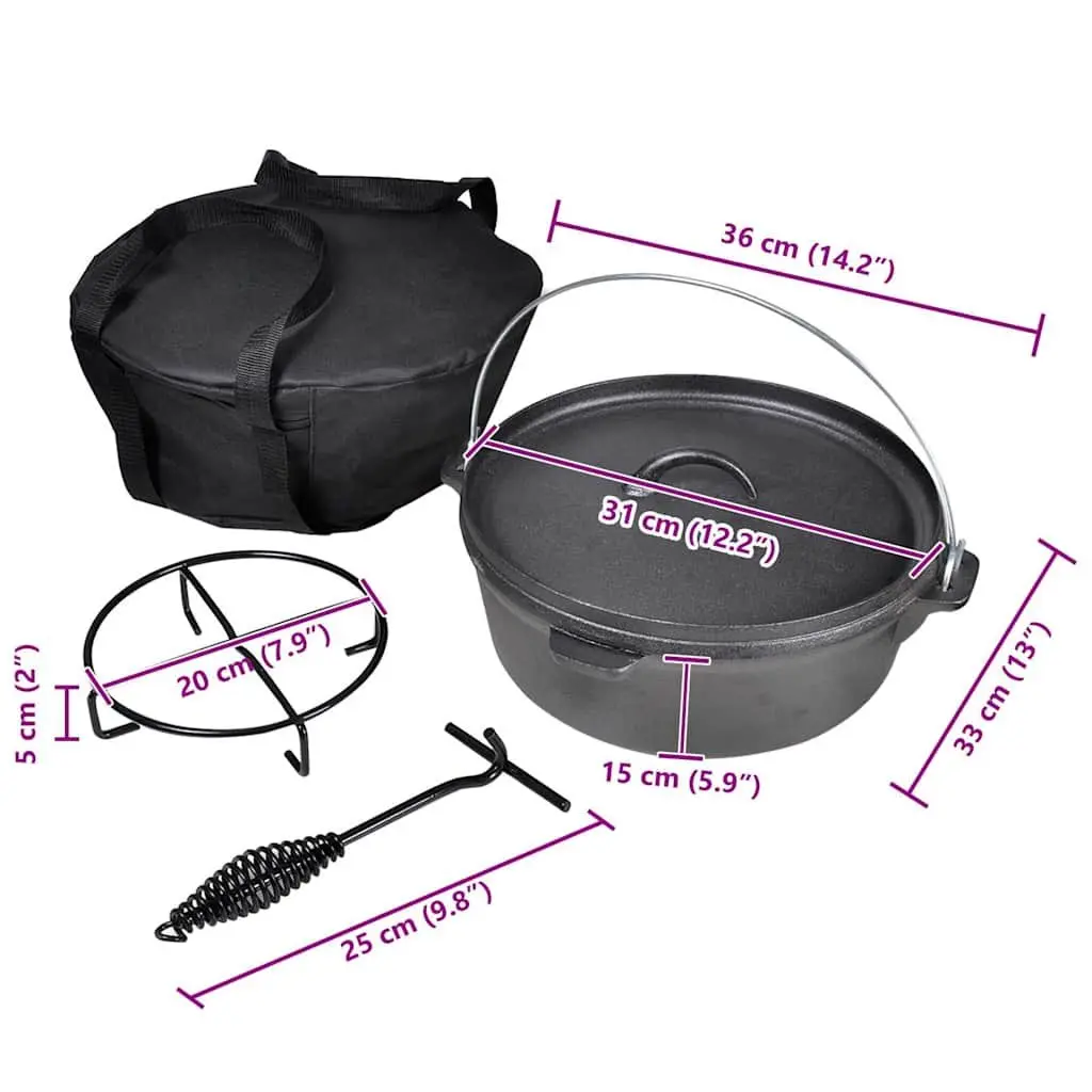 Dutch Oven 5.6L Black Cookware Set with Carrying Bag