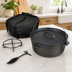 Dutch Oven 11.3L Capacity Cookware with Lid Lifter Stand and Carrying Bag