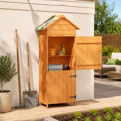Garden Storage Cabinet Wooden Outdoor Tool Shed Waterproof Roof Brown