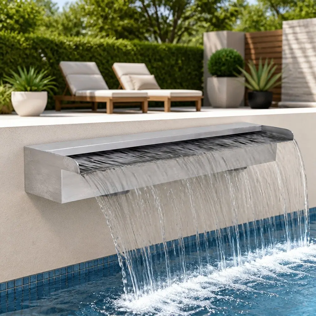 Water Feature Rectangular Waterfall Pool Fountain 90cm Silver Garden Pond Decor