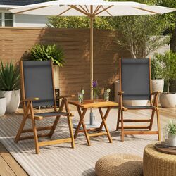 Folding Garden Chairs 2pc Set Acacia Wood Textilene Outdoor Seating Patio Black