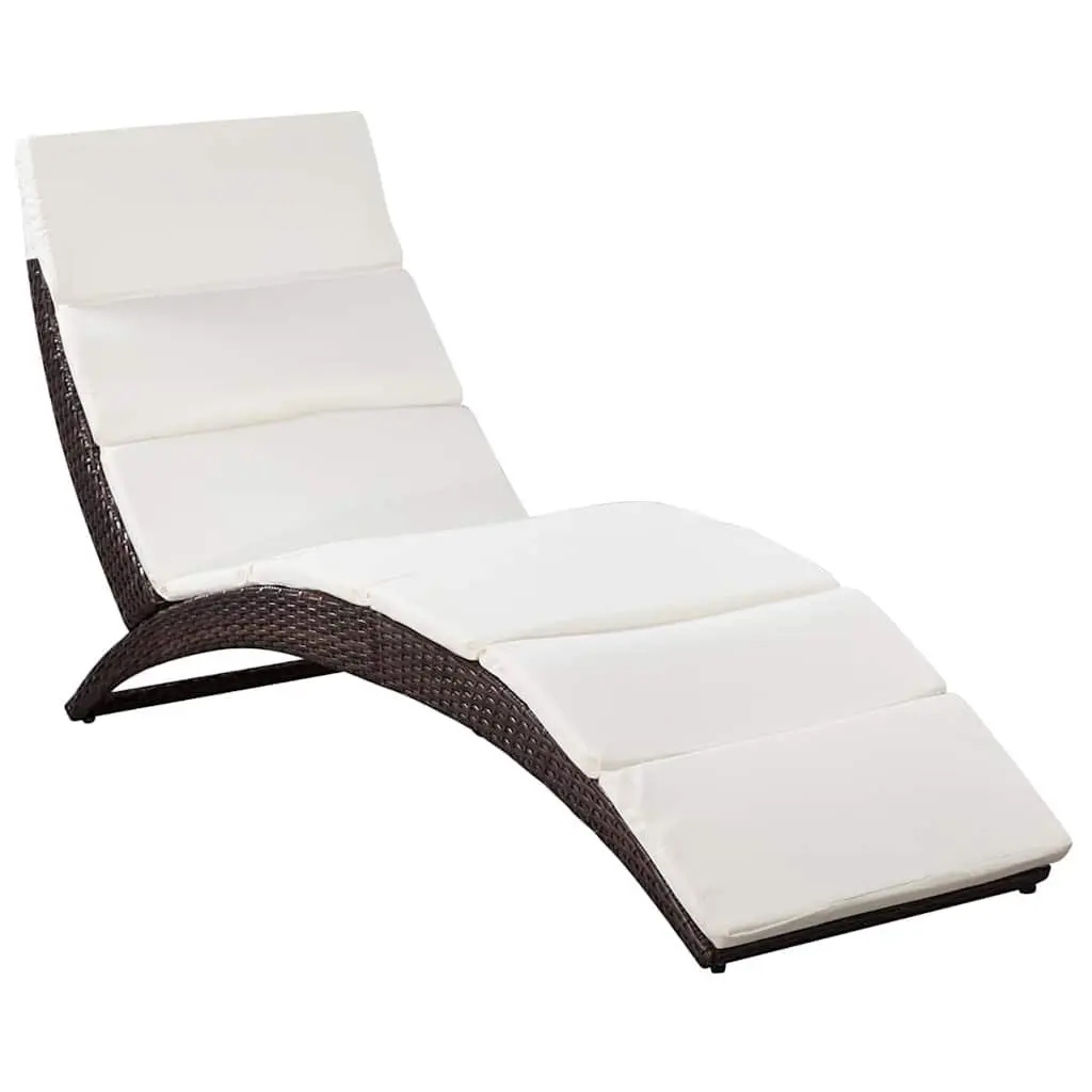 Rattan Sun Lounger Folding Outdoor Deck Chair with Cushion Brown