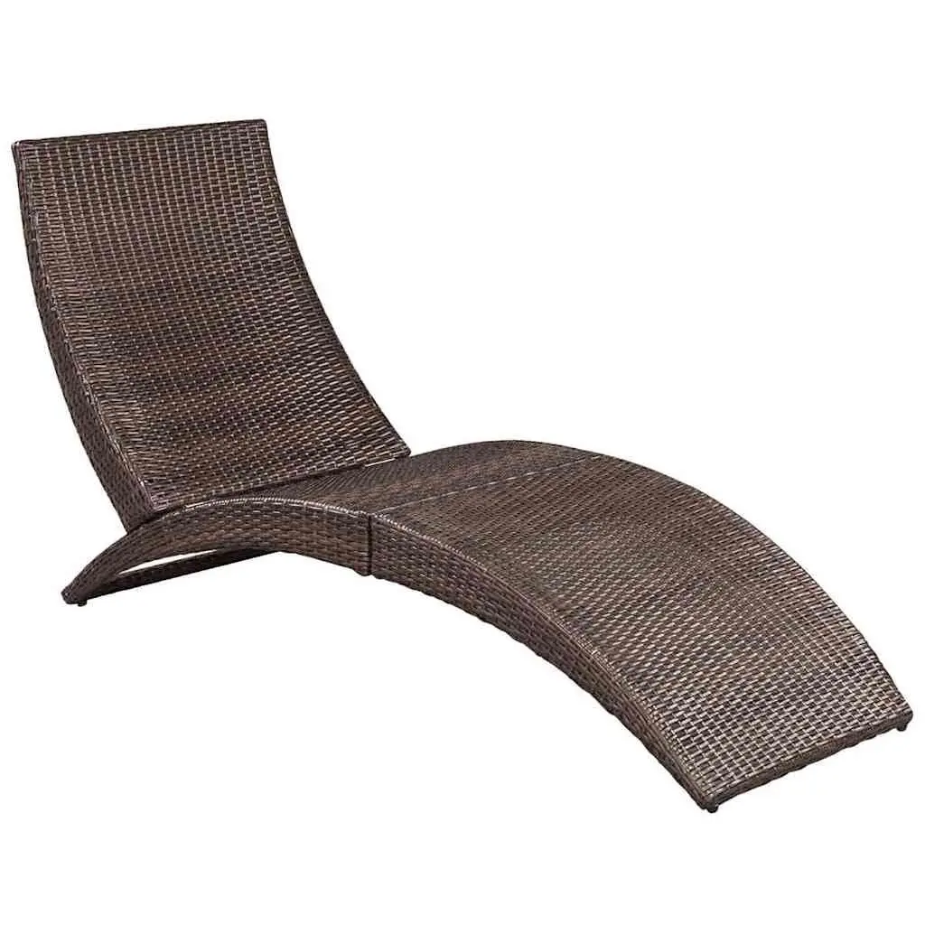 Rattan Sun Lounger Folding Outdoor Deck Chair with Cushion Brown