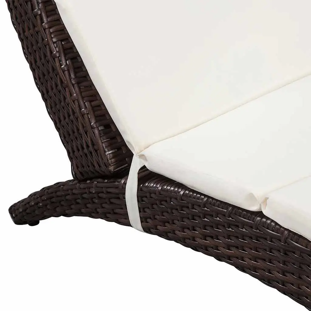 Rattan Sun Lounger Folding Outdoor Deck Chair with Cushion Brown