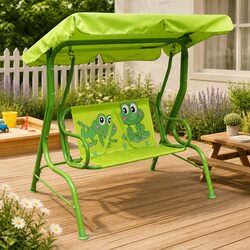 Kids Swing Seat Garden Patio Outdoor Chair Green Sunshade Canopy Play Equipment