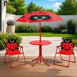 Kids Garden Bistro Set 3 Piece Outdoor Furniture Table Chairs Parasol Red
