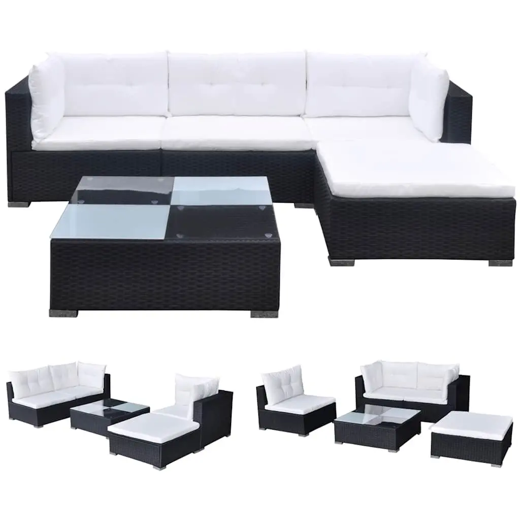 5 Piece Garden Lounge Set Outdoor Patio Rattan Sofa with Cushions Black