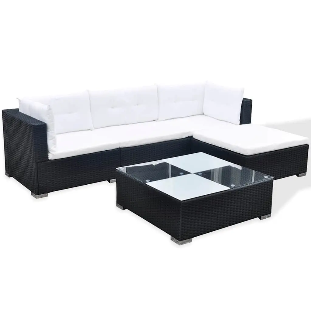 5 Piece Garden Lounge Set Outdoor Patio Rattan Sofa with Cushions Black