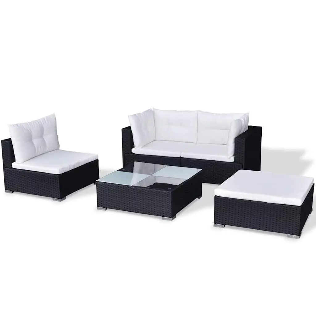 5 Piece Garden Lounge Set Outdoor Patio Rattan Sofa with Cushions Black