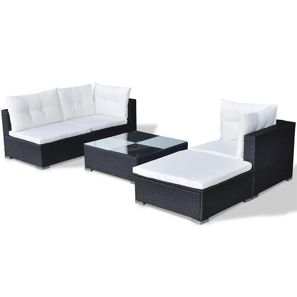 5 Piece Garden Lounge Set Outdoor Patio Rattan Sofa with Cushions Black