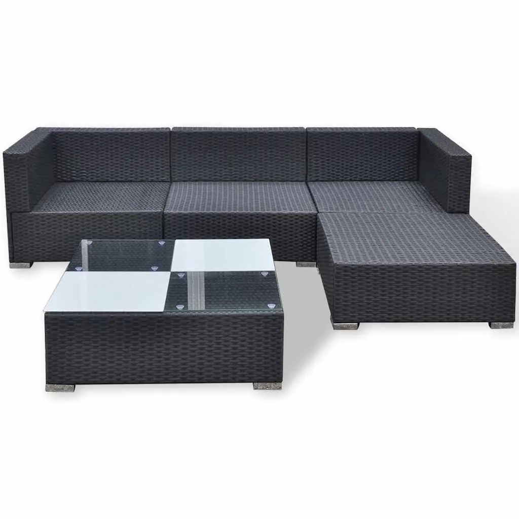 5 Piece Garden Lounge Set Outdoor Patio Rattan Sofa with Cushions Black