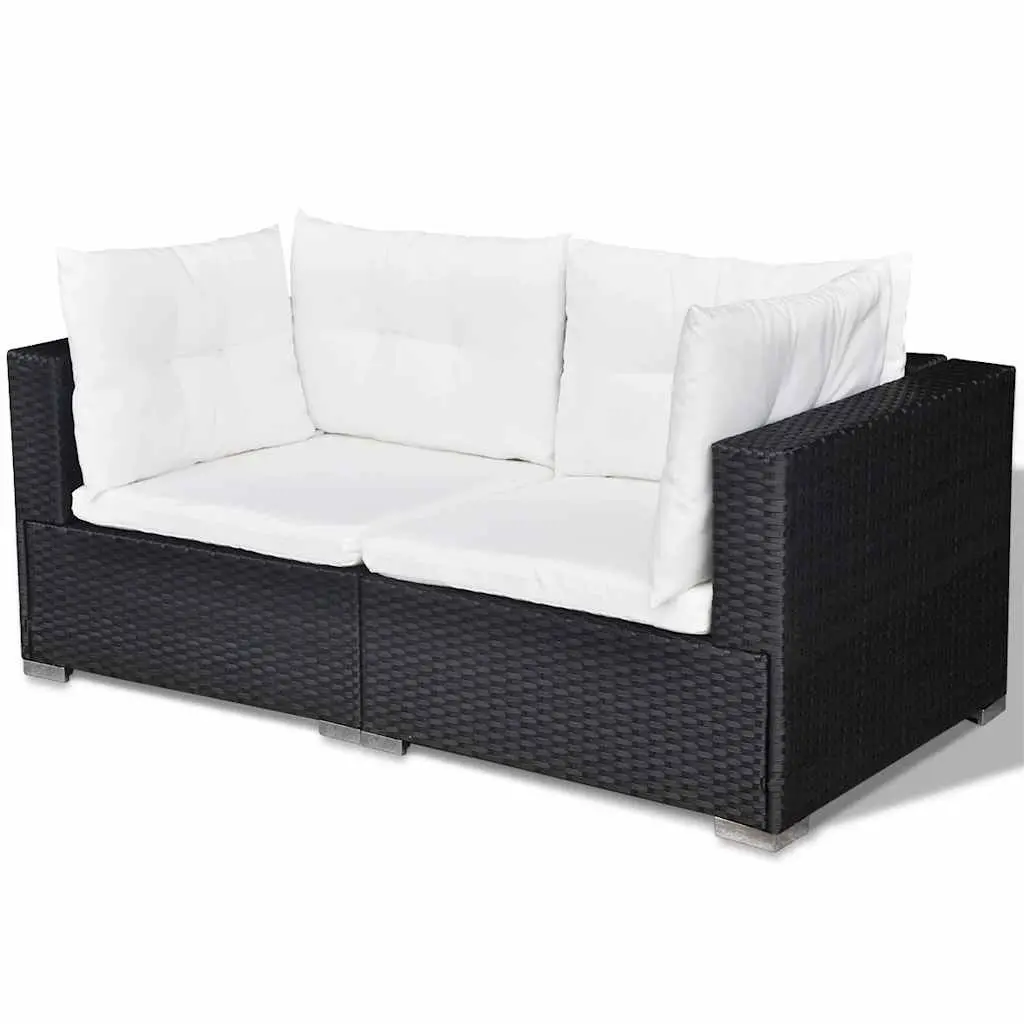 5 Piece Garden Lounge Set Outdoor Patio Rattan Sofa with Cushions Black