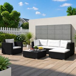 Garden Lounge Set 6 Piece Outdoor Patio Furniture Black Poly Rattan Sofa