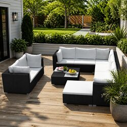 Garden Lounge Set 10 Piece Outdoor Patio Rattan Sofa Furniture with Cushions