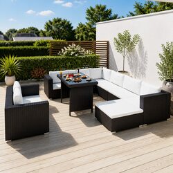 Garden Lounge Set 10 Piece Outdoor Furniture Poly Rattan Patio Sofa Dining Black