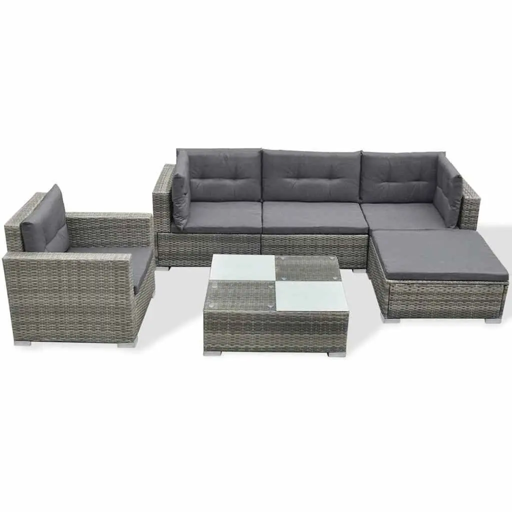 6 Piece Outdoor Lounge Set Grey Poly Rattan Garden Patio Furniture with Cushions