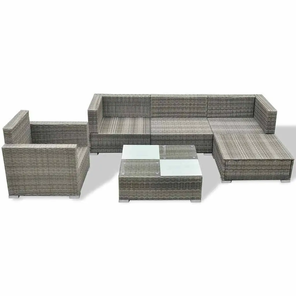 6 Piece Outdoor Lounge Set Grey Poly Rattan Garden Patio Furniture with Cushions