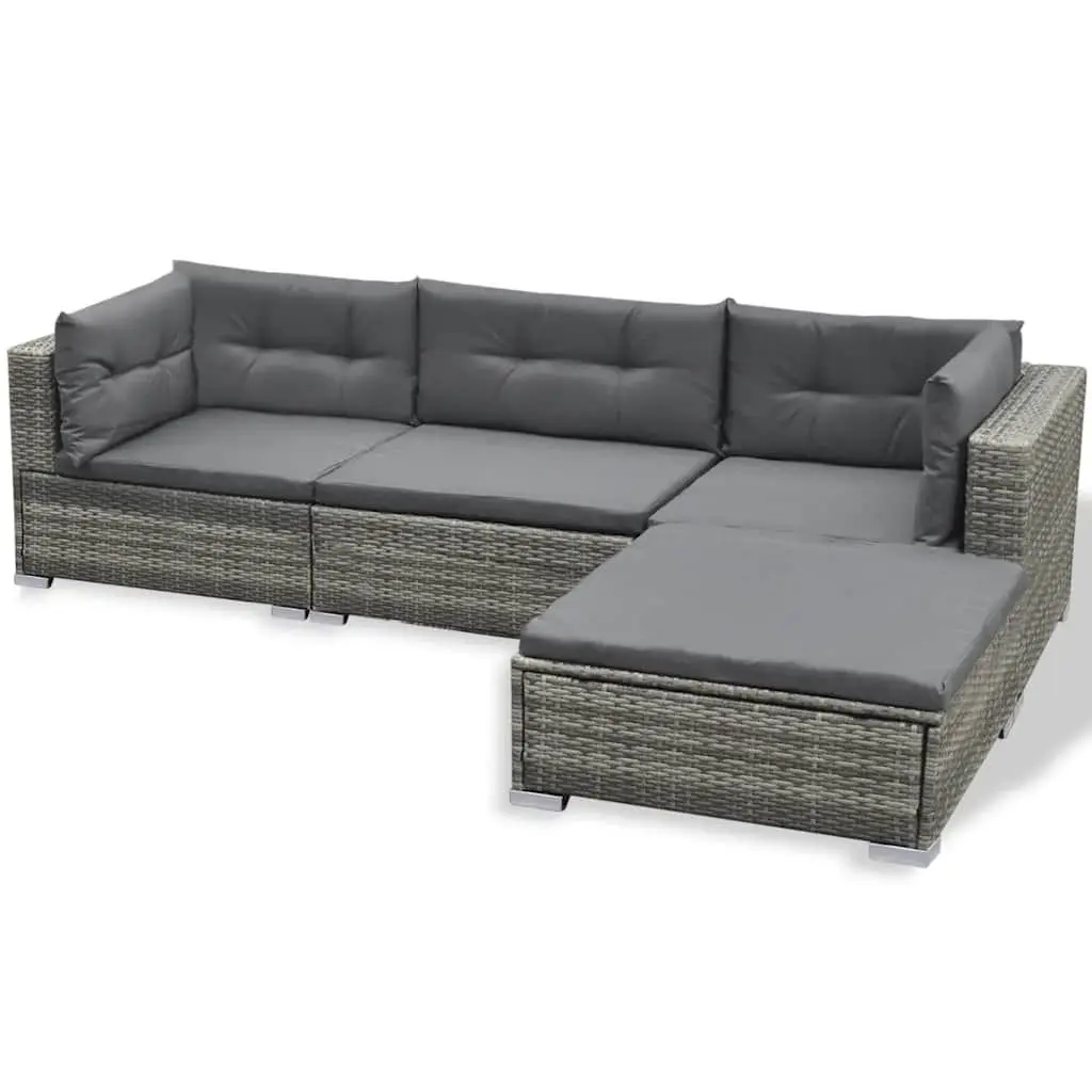 6 Piece Outdoor Lounge Set Grey Poly Rattan Garden Patio Furniture with Cushions