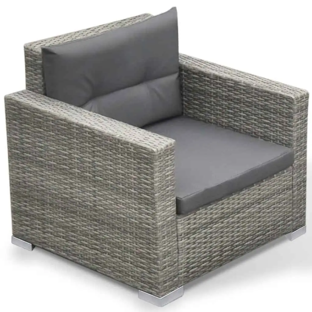 6 Piece Outdoor Lounge Set Grey Poly Rattan Garden Patio Furniture with Cushions