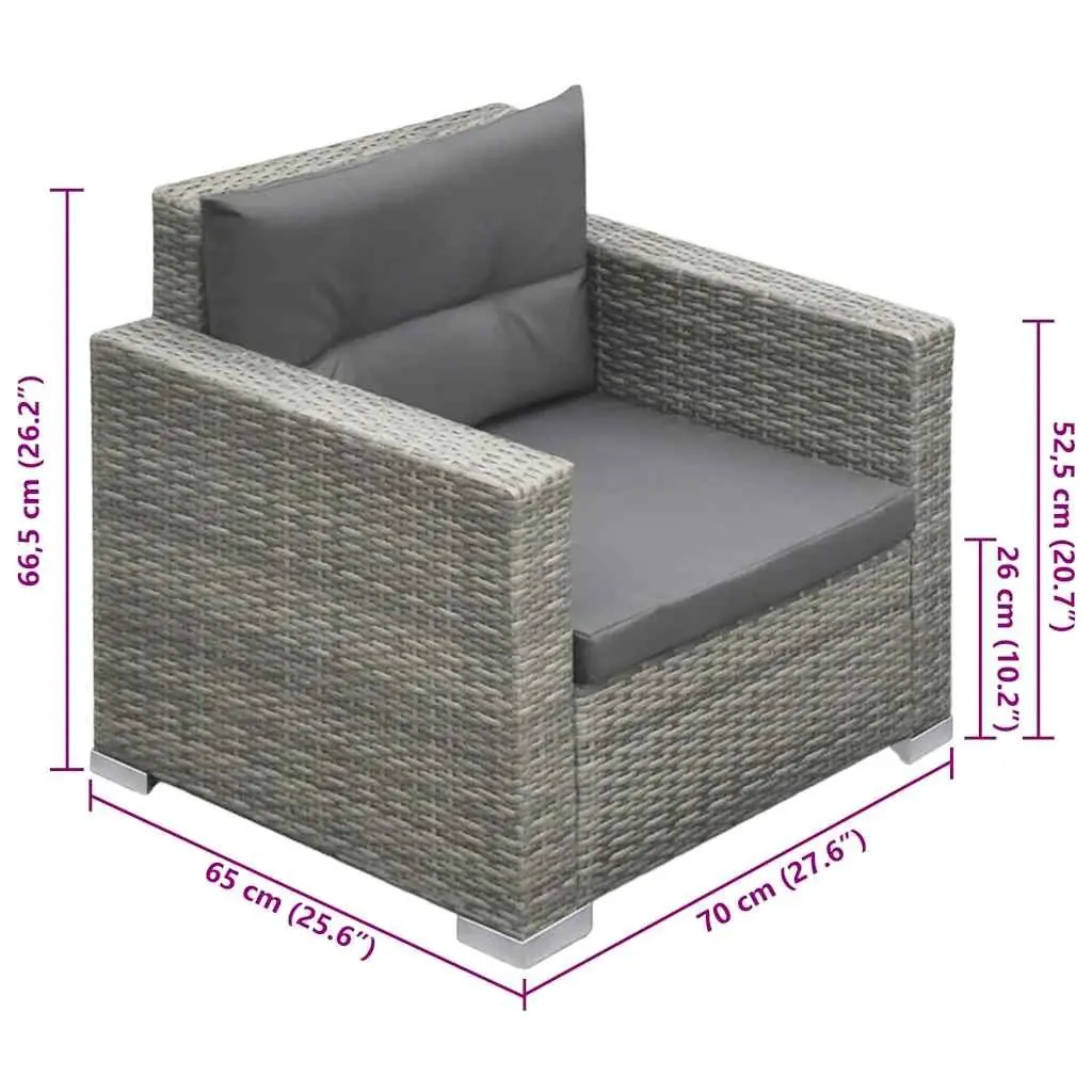 6 Piece Outdoor Lounge Set Grey Poly Rattan Garden Patio Furniture with Cushions