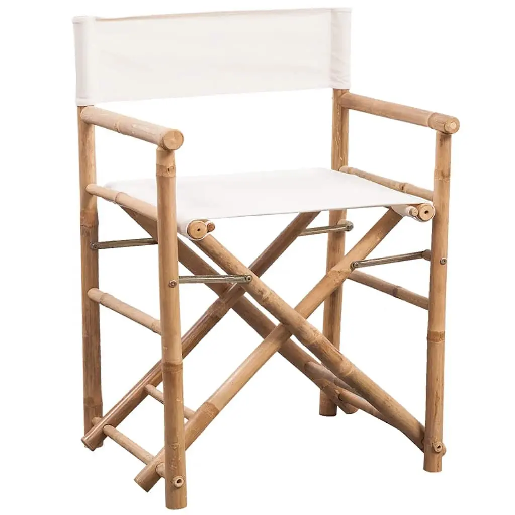 Folding Director's Chair Set 2 pcs Bamboo Canvas Outdoor Garden Patio Seating