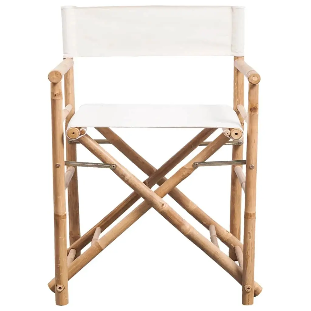 Folding Director's Chair Set 2 pcs Bamboo Canvas Outdoor Garden Patio Seating