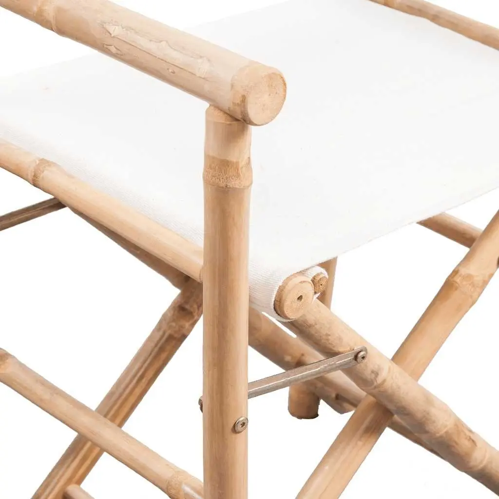 Folding Director's Chair Set 2 pcs Bamboo Canvas Outdoor Garden Patio Seating