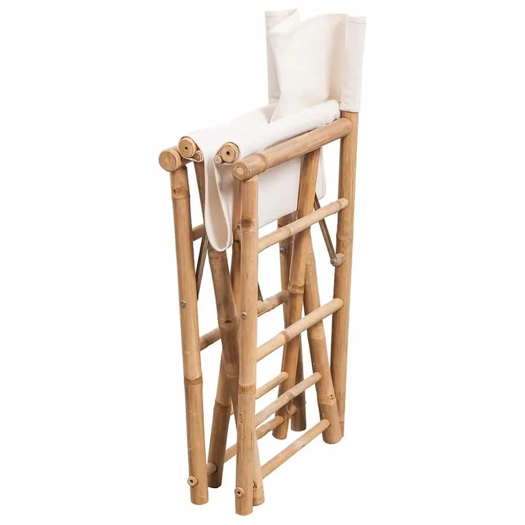Folding Director's Chair Set 2 pcs Bamboo Canvas Outdoor Garden Patio Seating