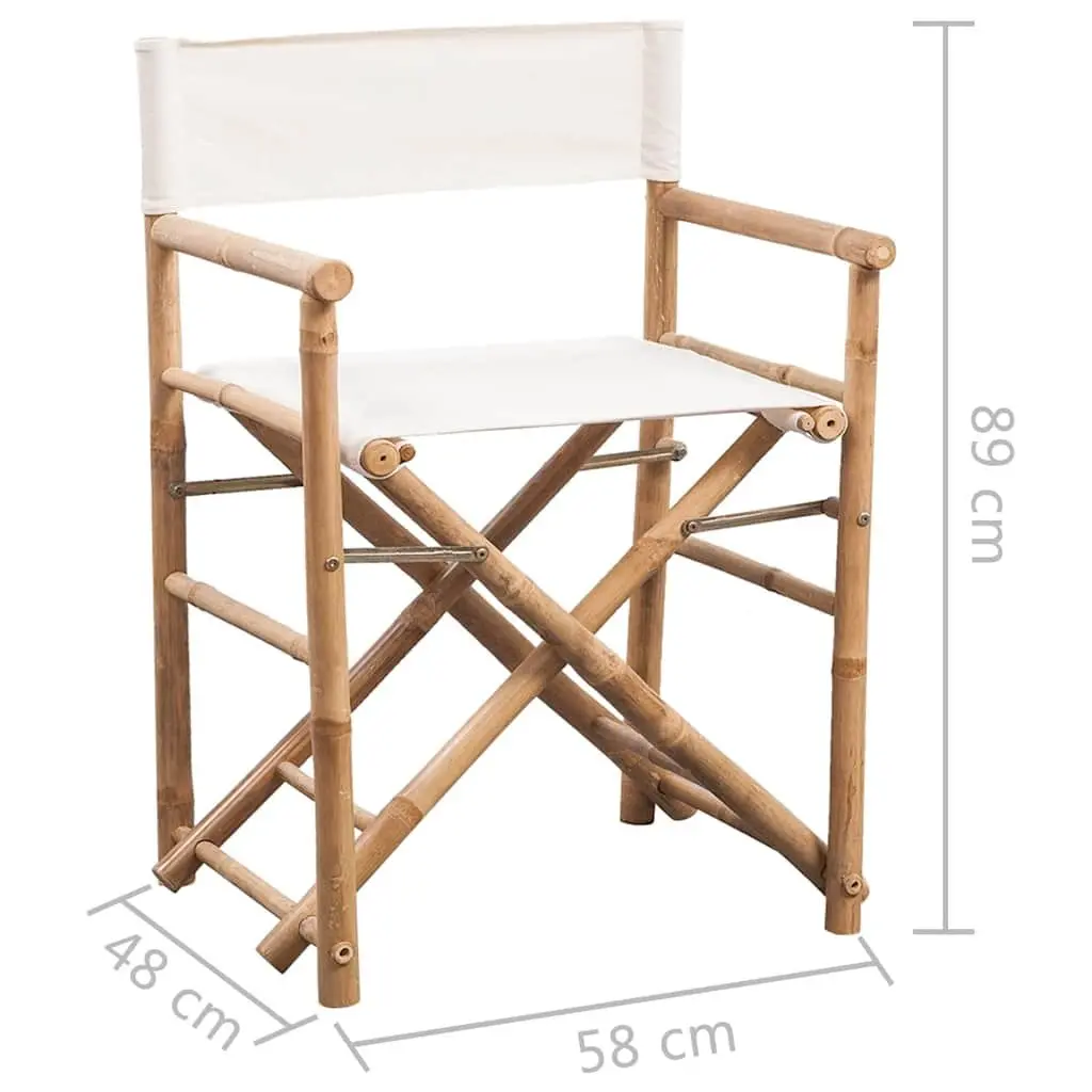 Folding Director's Chair Set 2 pcs Bamboo Canvas Outdoor Garden Patio Seating