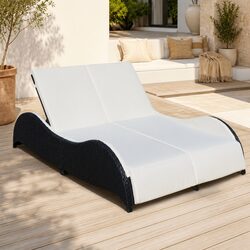 Double Sun Lounger Rattan Outdoor Garden Patio Daybed with Adjustable Backrest
