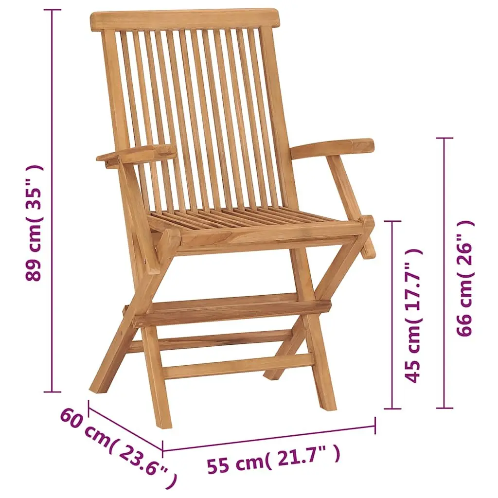 Outdoor Folding Garden Chairs Set 2 pcs Teak Wood Patio Seating Lightweight