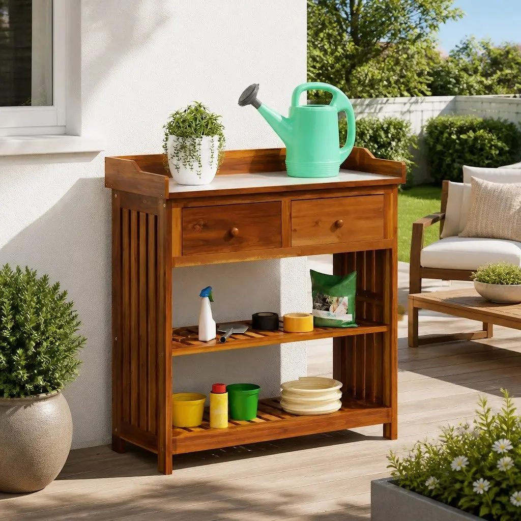 Garden Cabinet Solid Acacia Wood Brown Outdoor Storage Furniture 93 x 41.5 x