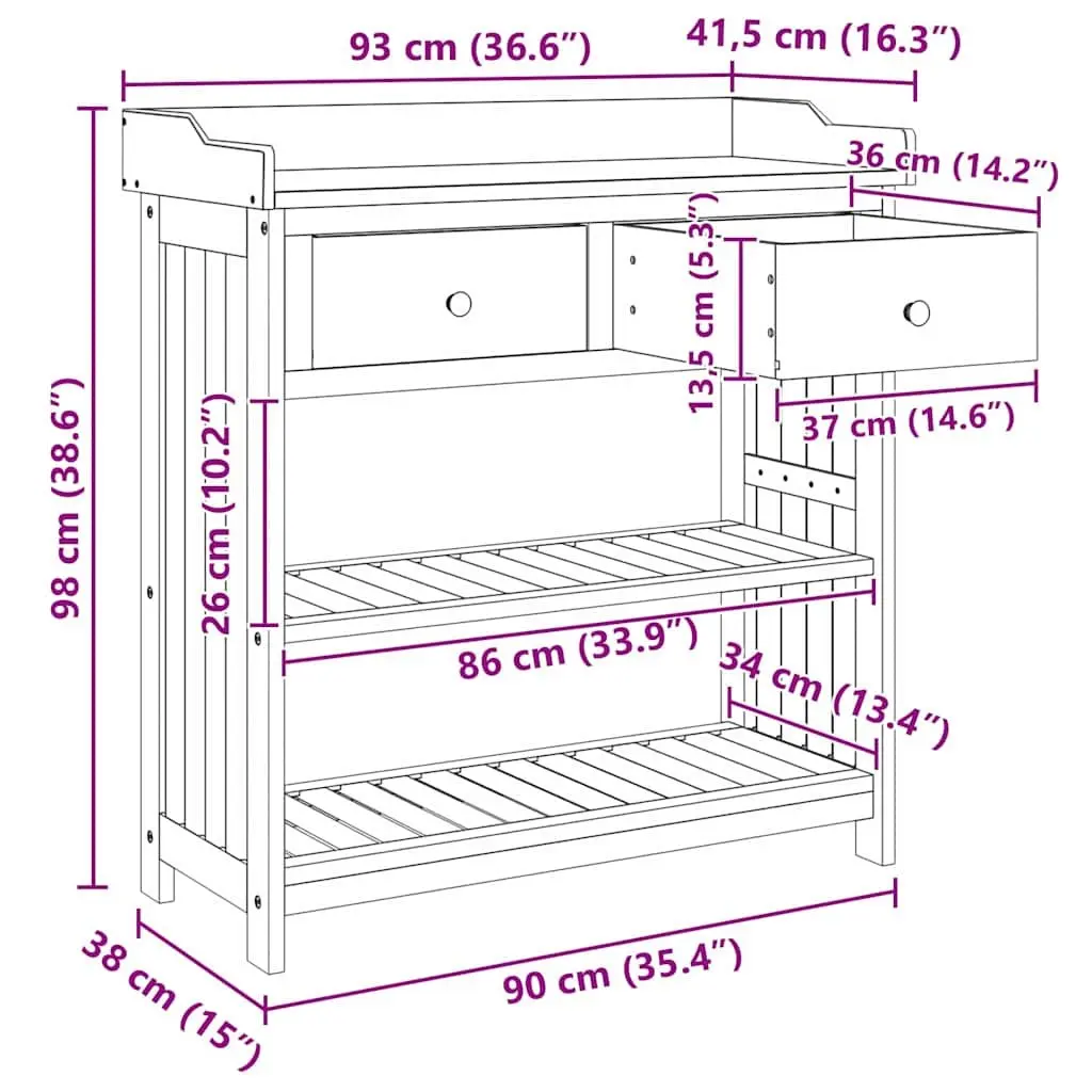 Garden Cabinet Solid Acacia Wood Outdoor Storage Furniture Brown 93 x 41.5 x 98cm