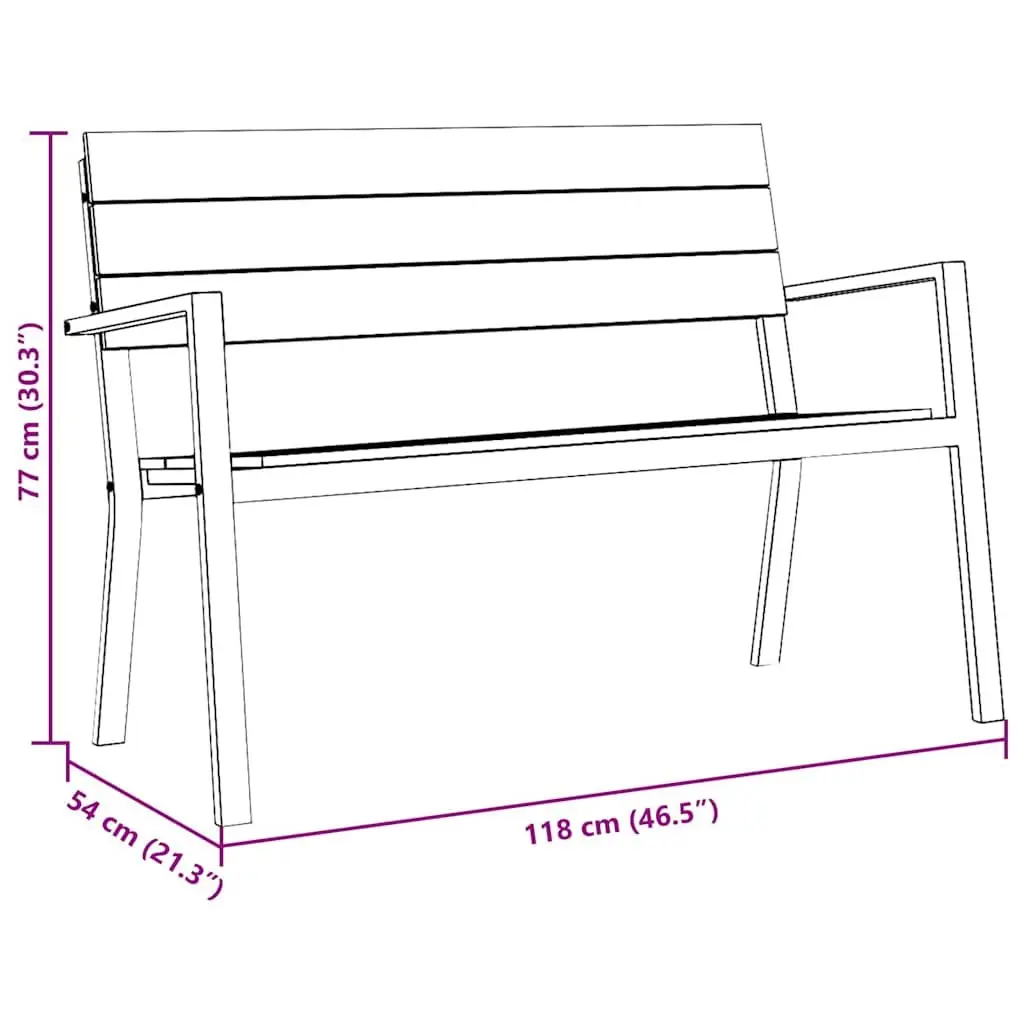 Garden Bench Steel Black Modern Outdoor Seating 118x54x77cm