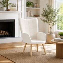 Armchair Cream Sherpa Fabric Modern Living Room Bedroom Lounge Chair Ergonomic