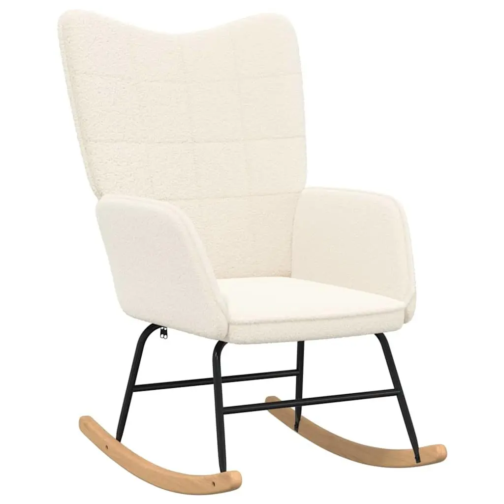 Rocking Chair Smooth Motion Cushioned Seating Cream Sherpa Fabric Modern Armchair