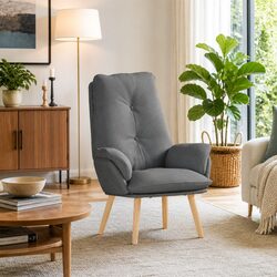 Grey Armchair Modern Living Room Lounge Chair Fabric Seat Cushioned Armrests